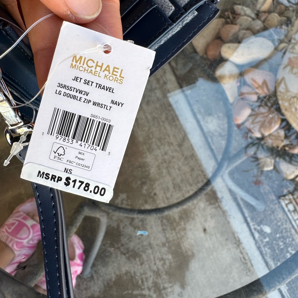 Set of Michael Kors Monogram Backpack and Wallet Set in Navy white ombre - Picture 5 of 11